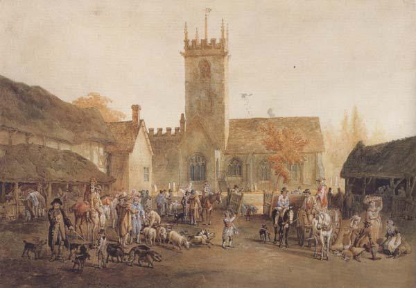 William Henry Pyne The Pig Market,Bedford with a View of St Mary's Church (mk47) oil painting picture